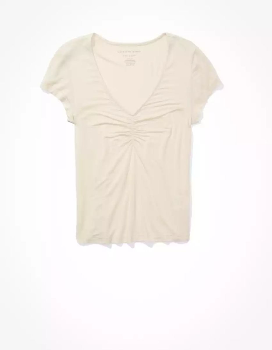 T Shirts American Eagle AE Soft & Sexy Cinch-Front Tee Blanche Femme | EQO-97208488